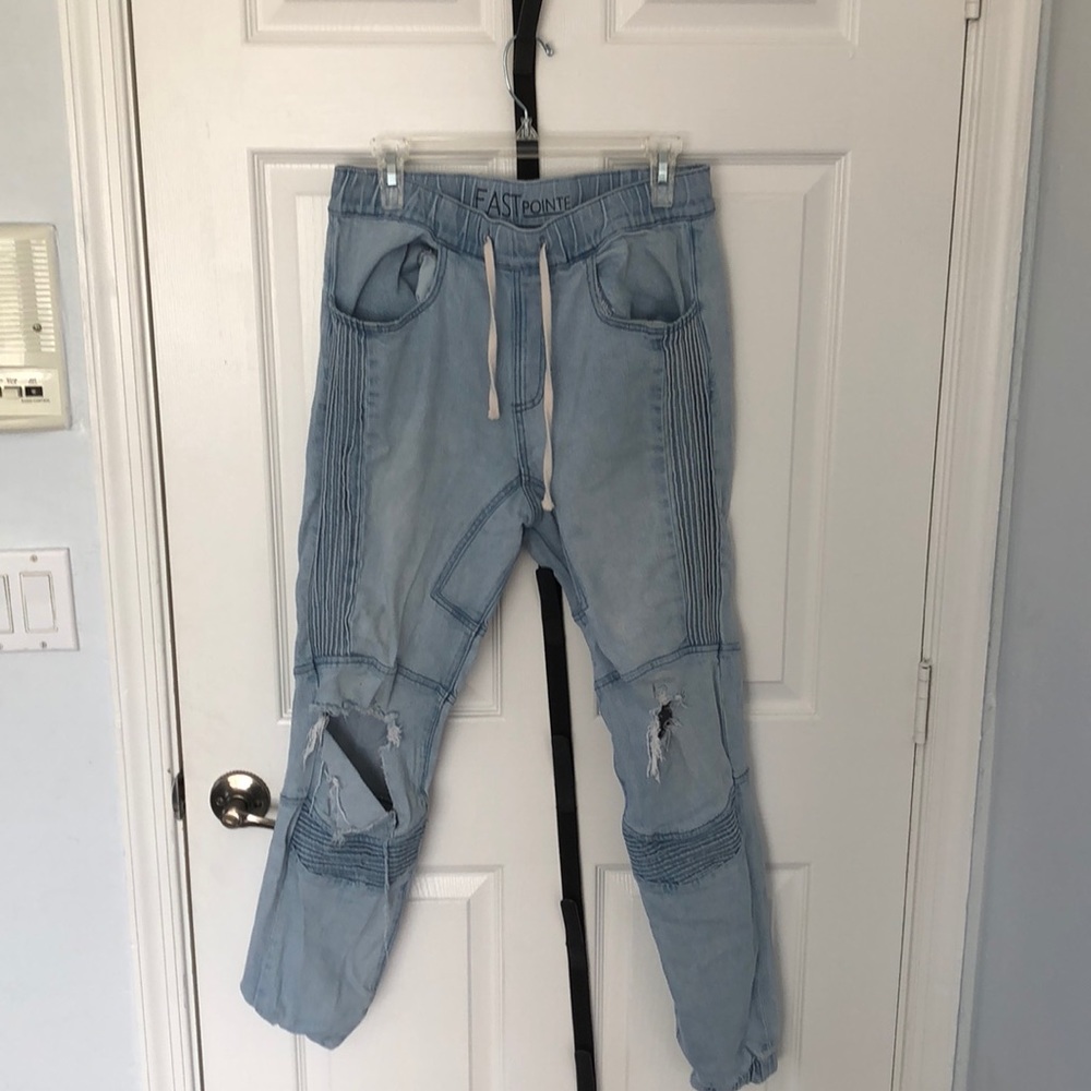 EastPointe Blue ripped jean joggers